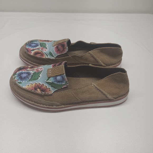 Ariat Womens Tan Suede Floral Slip On Loafer Shoes Size 8.5B - Picture 3 of 11